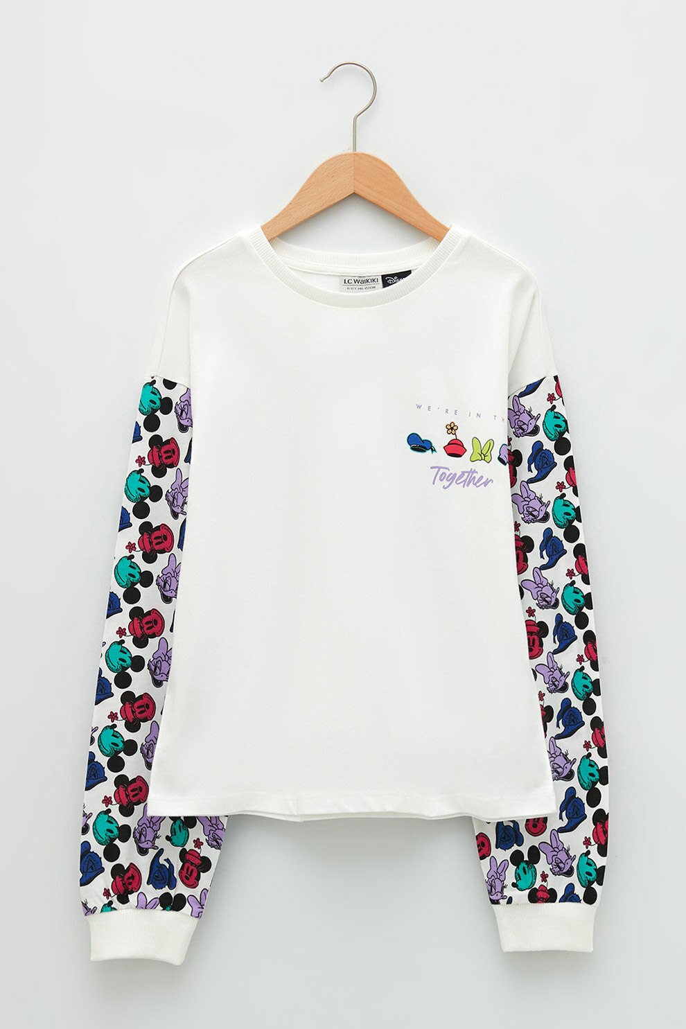 LC WAIKIKI, Bluza sport cu decolteu la baza gatului si maneci cu imprimeu Disney, alb optic, ov inchis, lila