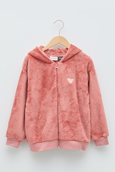 LC WAIKIKI, Hanorac cu fermoar si aspect pufos, 116-122 CM, Roz somon LC WAIKIKI, Hanorac cu fermoar si aspect pufos, 116-122 CM, Roz somon