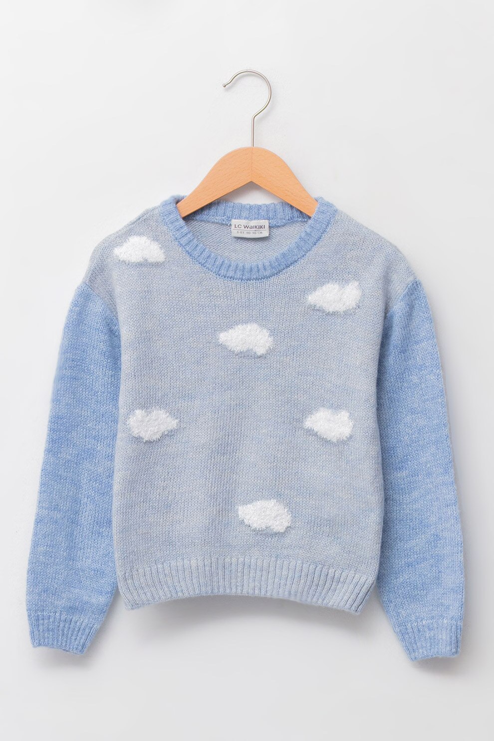 LC WAIKIKI, Pulover cu decolteu la baza gatului si aspect contrastant, Albastru pastel/Alb