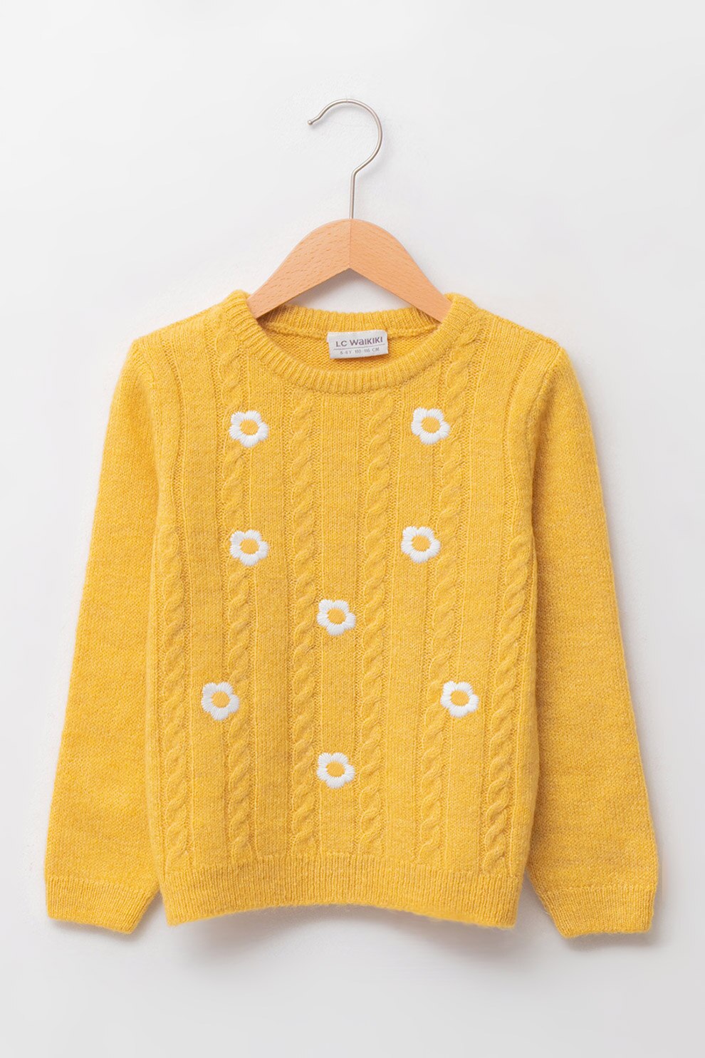 LC WAIKIKI, Pulover cu detalii brodate, Galben sofran, 104-110 CM