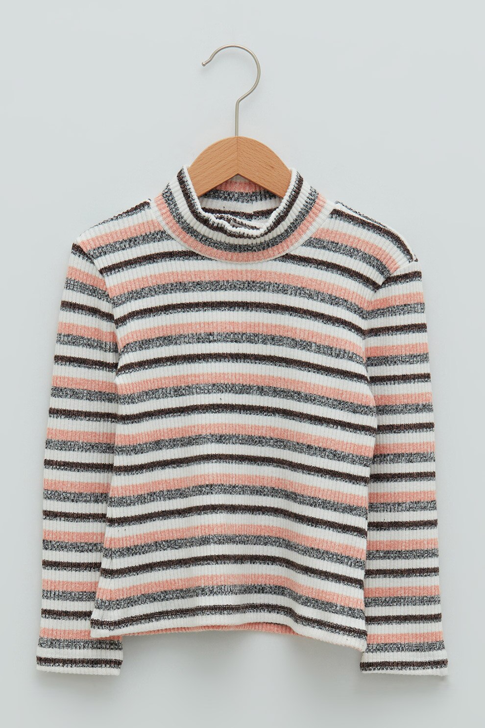 LC WAIKIKI, Pulover cu model in dungi, Alb/negru/roz somon