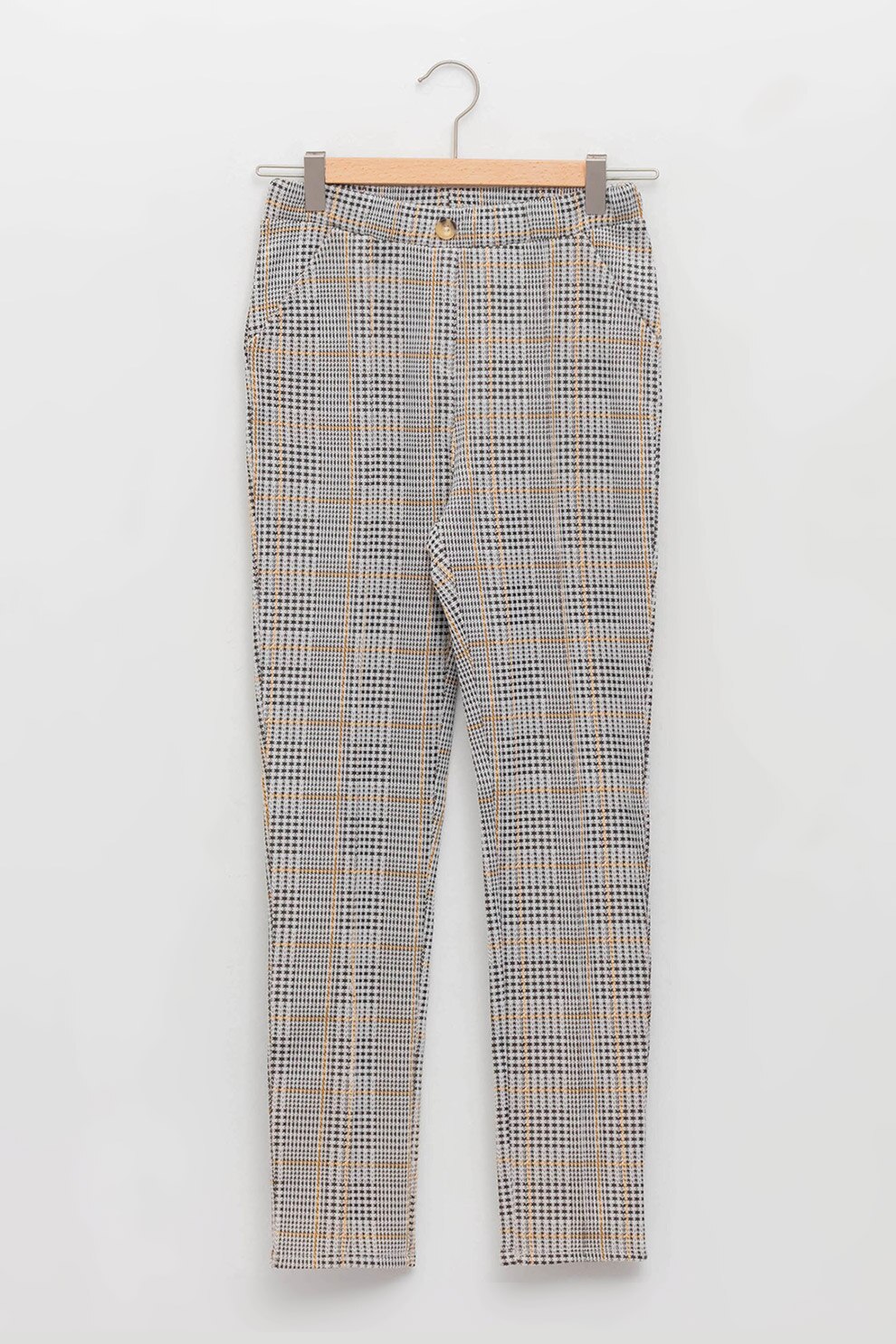 LC WAIKIKI, Pantaloni cu model in carouri, Gri deschis/Negru/Galben