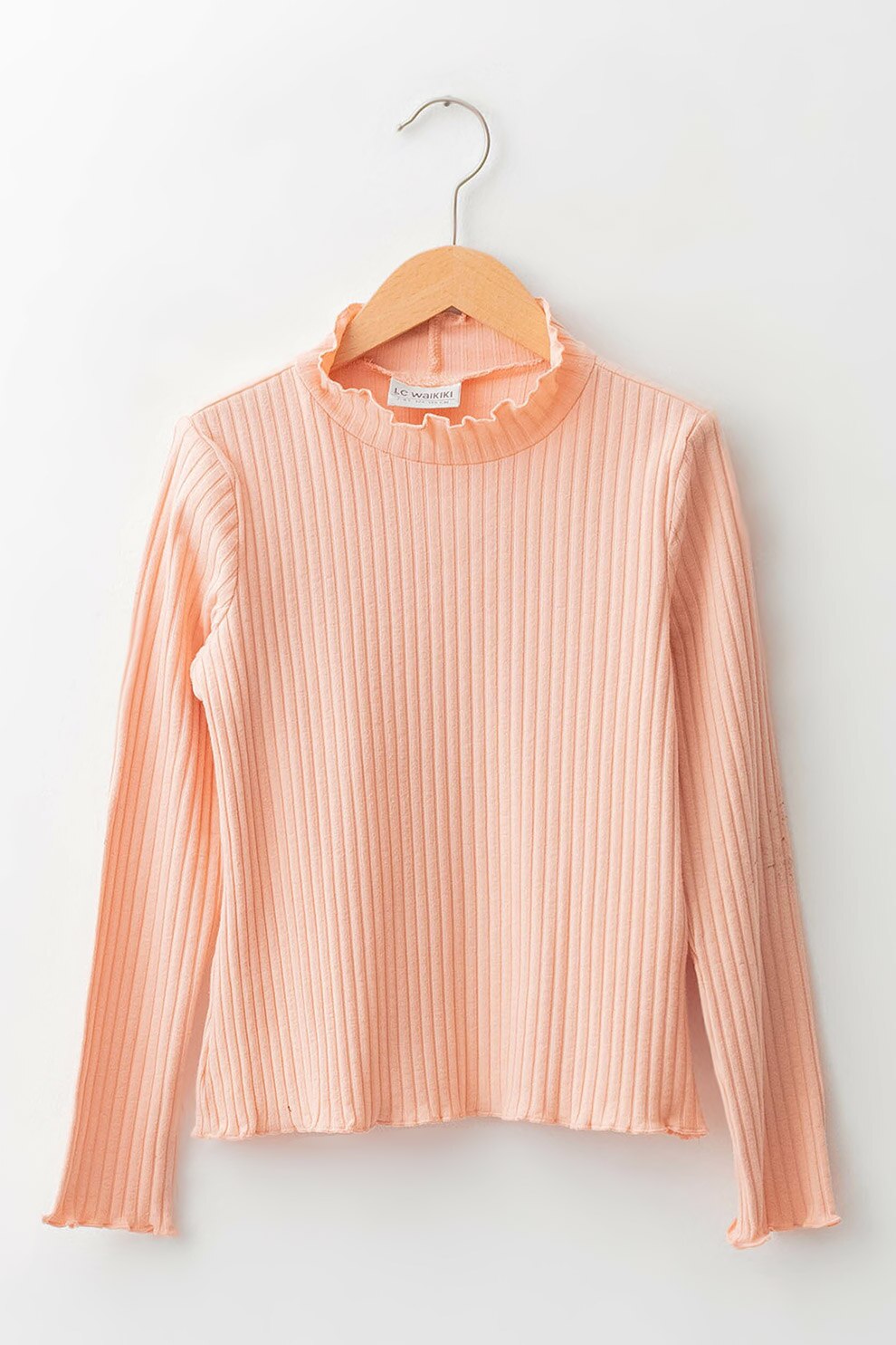 LC WAIKIKI, Pulover cu aspect striat si guler scurt, Roz somon