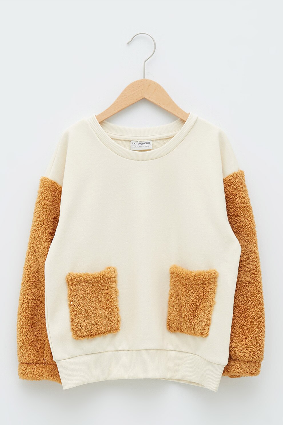 LC WAIKIKI, Bluza sport cu garnituri din material teddy, Alb/Ocru