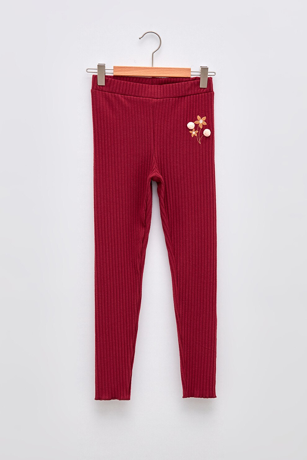 LC WAIKIKI, Colanti din tricot cu striatii si detaliu floral, Rosu inchis