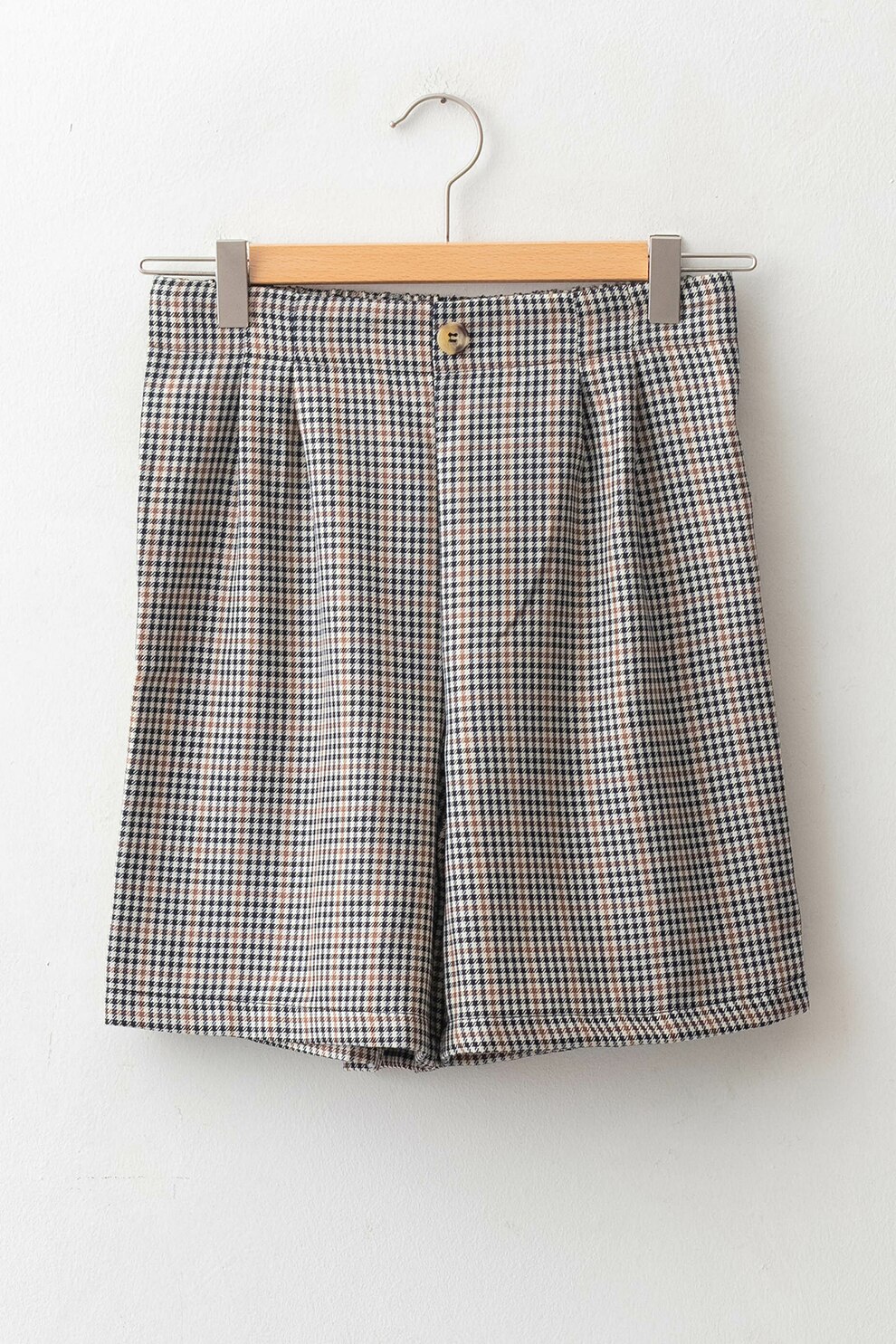 LC WAIKIKI, Bermude cu talie inalta in carouri, Alb/Negru/Maro