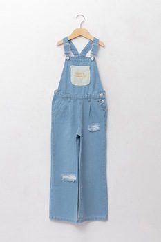 LC WAIKIKI, Salopeta lunga din denim cu aspect deteriorat, Albastru LC WAIKIKI, Salopeta lunga din denim cu aspect deteriorat, Albastru