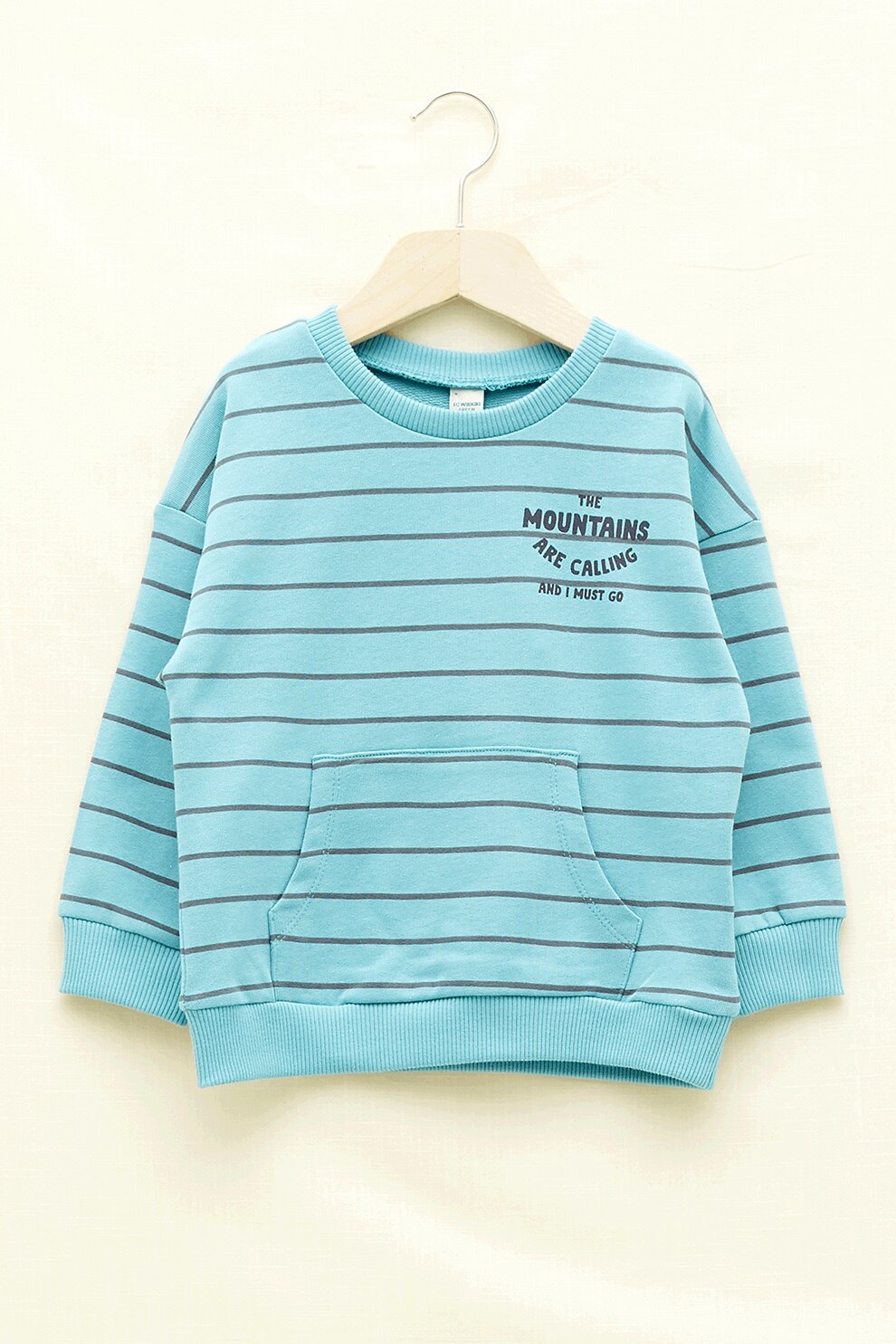 LC WAIKIKI, Bluza sport de bumbac cu dungi si text, Turcoaz