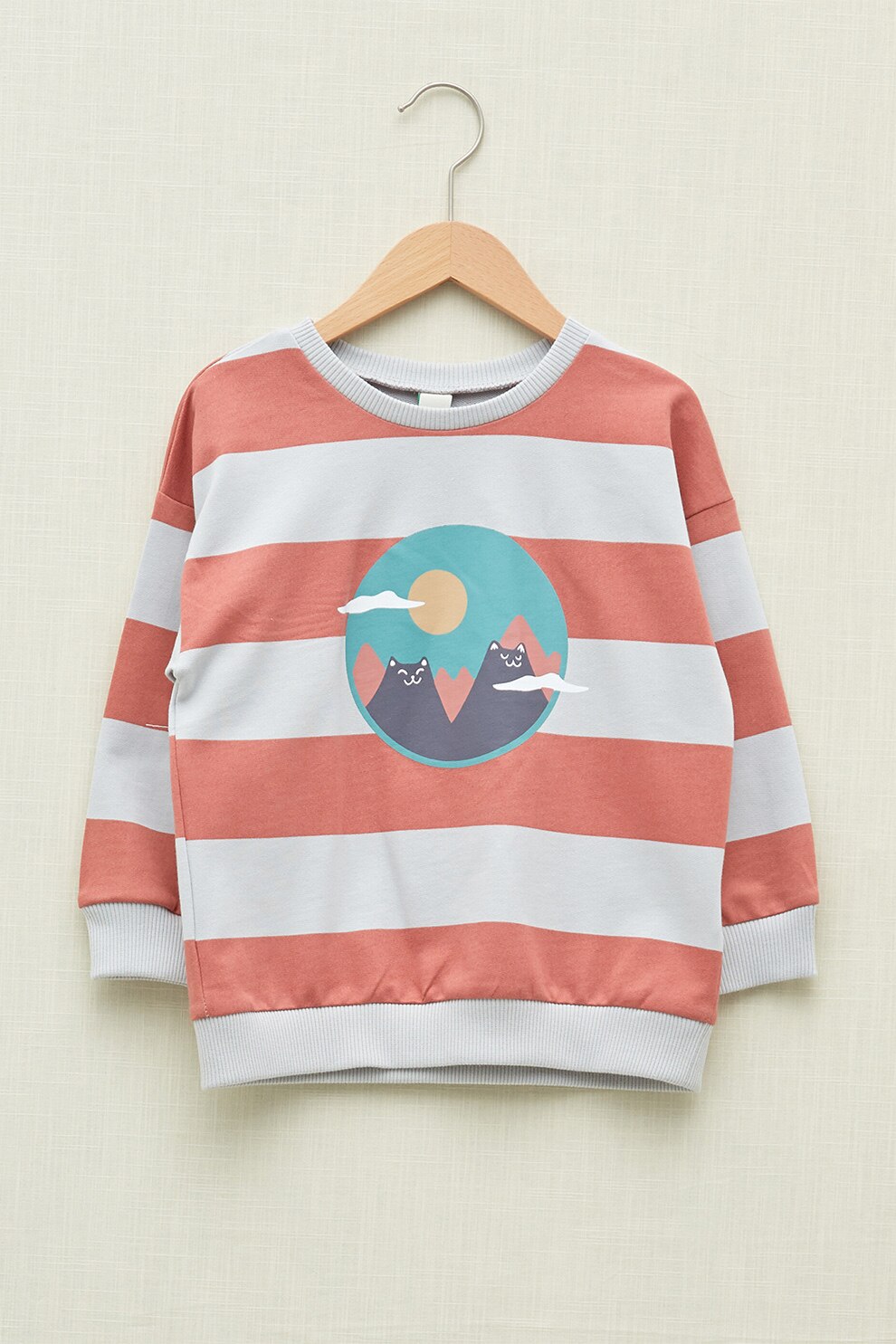 LC WAIKIKI, Bluza sport de bumbac cu dungi si model grafic, Rosu fad/Gri