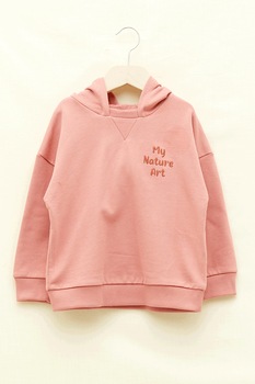 LC WAIKIKI, Hanorac de bumbac cu imprimeu text si grafic, Roz somon LC WAIKIKI, Hanorac de bumbac cu imprimeu text si grafic, Roz somon