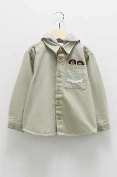 LC WAIKIKI, Camasa cu gluga si buzunar pe piept, verde sparanghel LC WAIKIKI, Camasa cu gluga si buzunar pe piept, verde sparanghel