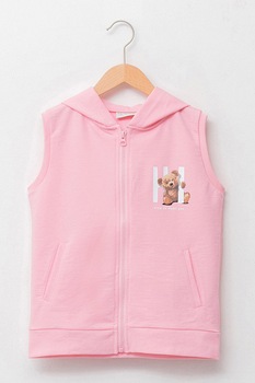 LC WAIKIKI, Vesta cu gluga si buzunare oblice, Roz deschis, 146-152 CM LC WAIKIKI, Vesta cu gluga si buzunare oblice, Roz deschis, 146-152 CM