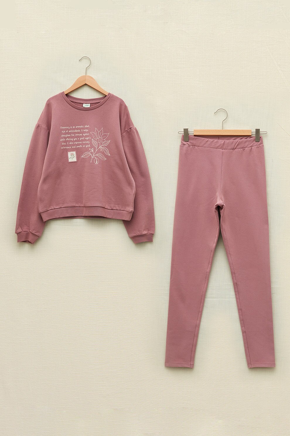 LC WAIKIKI, Set de bluza sport cu maneci cazute si colanti - 2 piese, Lila prafuit