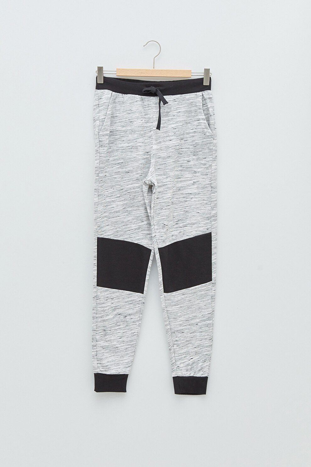 LC WAIKIKI, Pantaloni sport cu doua nuante si snur in talie, Gri deschis melange/Negru