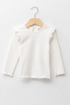 LC WAIKIKI, Bluza cu aspect striat si volane, Alb LC WAIKIKI, Bluza cu aspect striat si volane, Alb
