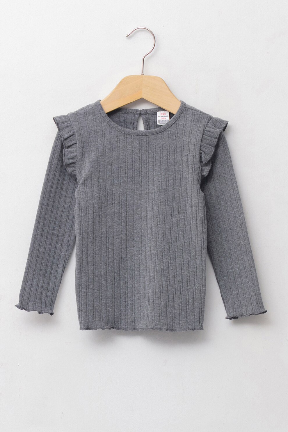 LC WAIKIKI, Bluza cu aspect striat si volane, Gri inchis