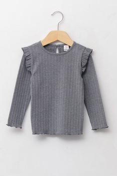 LC WAIKIKI, Bluza cu aspect striat si volane, Gri inchis LC WAIKIKI, Bluza cu aspect striat si volane, Gri inchis