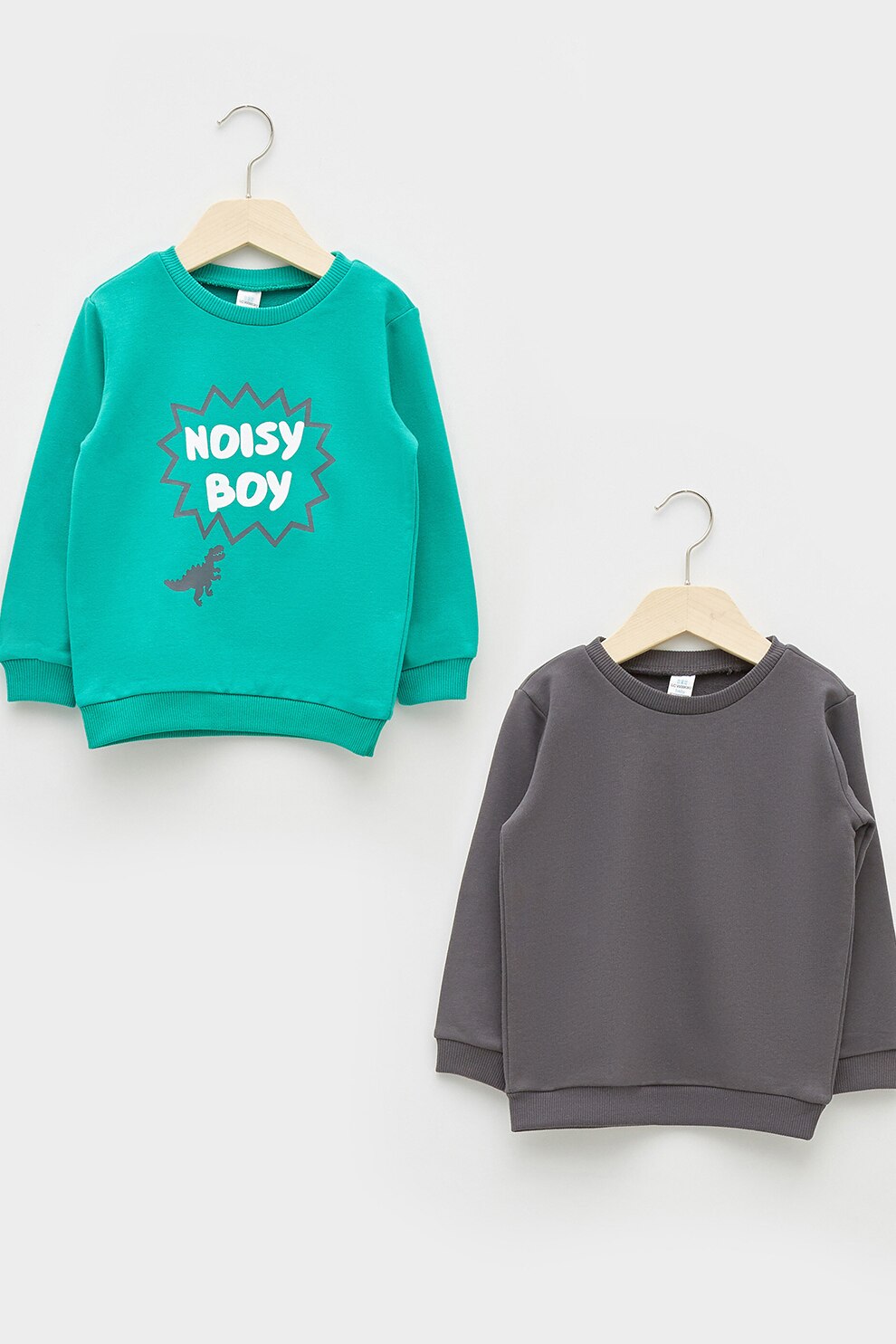 LC WAIKIKI, Set de bluze sport cu decolteu la baza gatului - 2 piese, Verde/Gri antracit