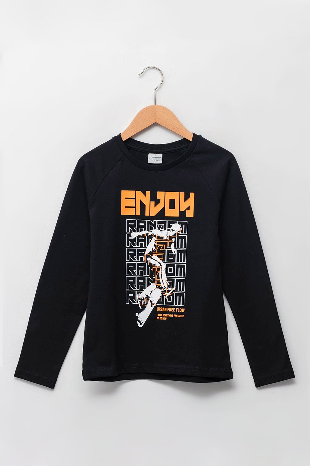 LC WAIKIKI, Bluza de bumbac cu imprimeu grafic, Negru/Alb/Oranj