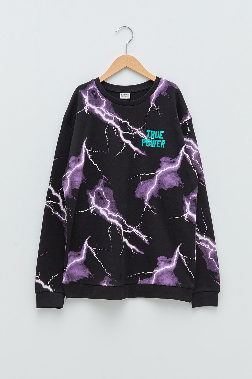 LC WAIKIKI, Bluza sport cu model, decolteu la baza gatului si maneci cazute, Negru/Violet/Alb