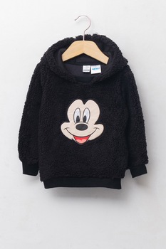 LC WAIKIKI, Hanorac din material teddy cu model Mickey Mouse, Negru/Alb LC WAIKIKI, Hanorac din material teddy cu model Mickey Mouse, Negru/Alb