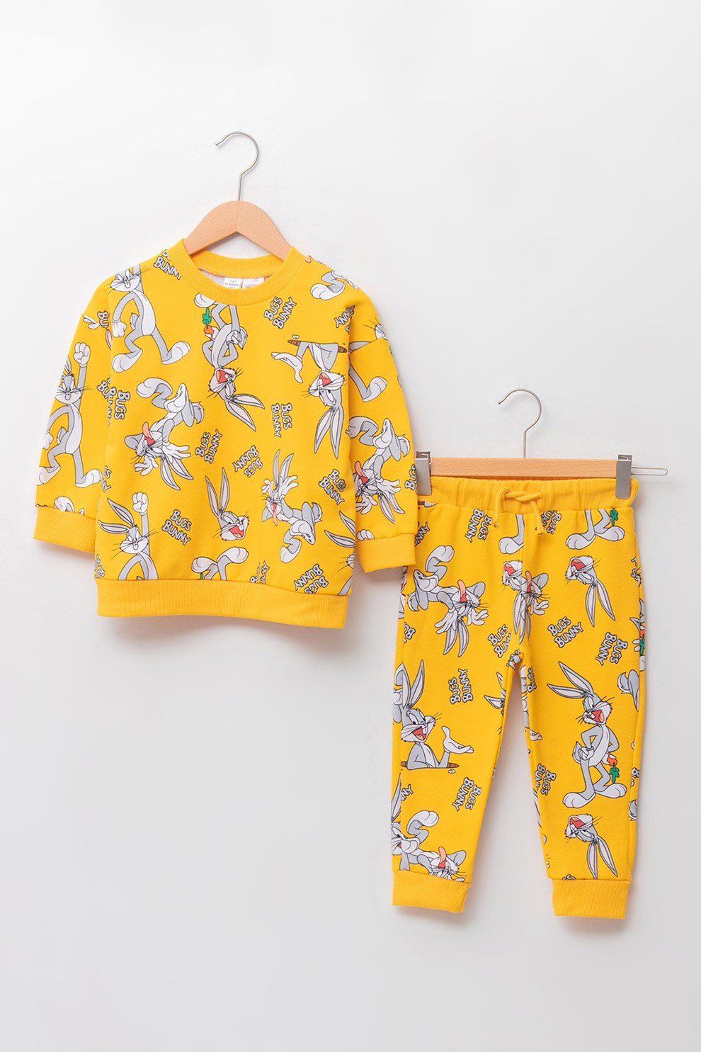 LC WAIKIKI, Set de bluza cu imprimeu cu desene si pantaloni, Galben/Gri deschis