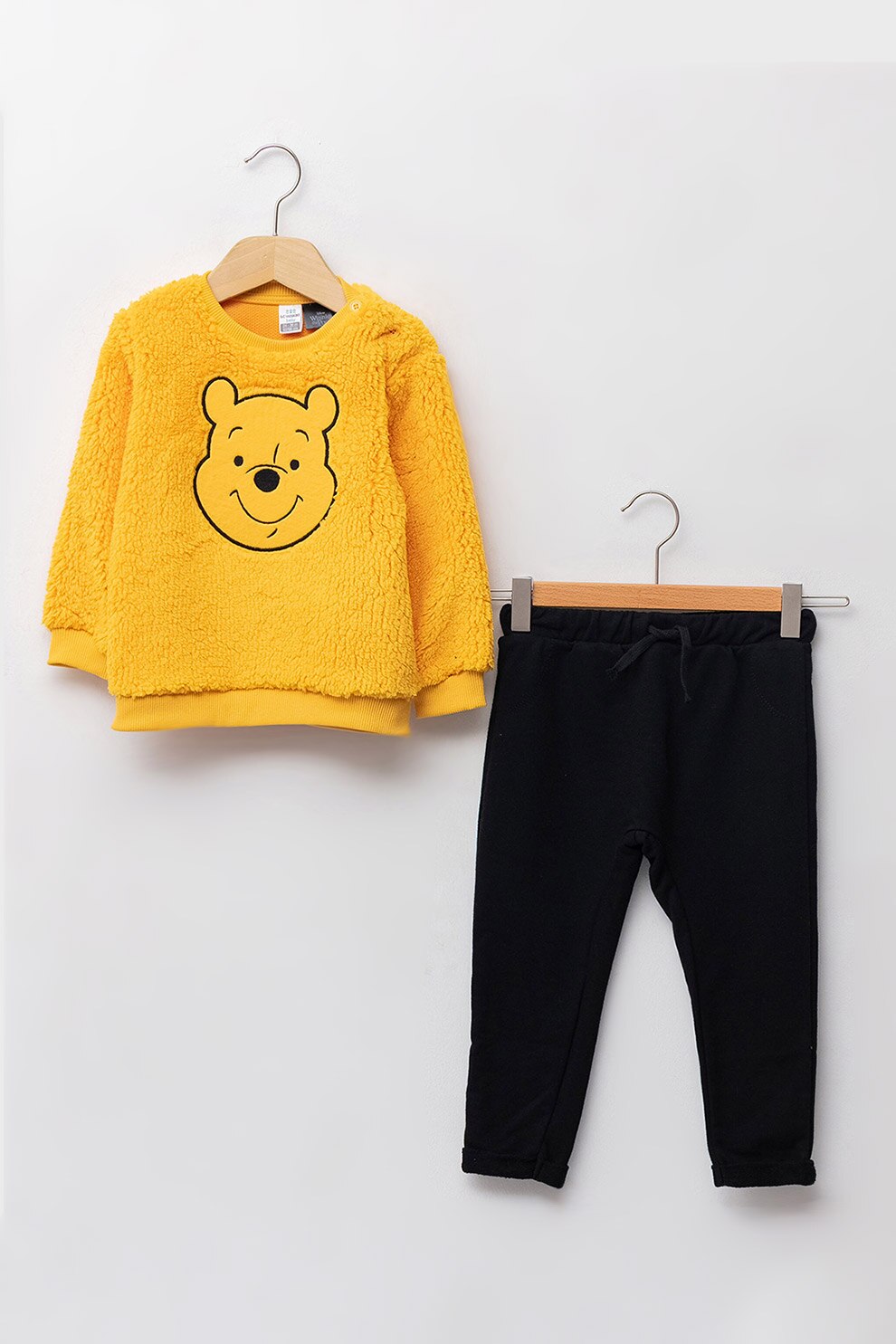 LC WAIKIKI, Set de bluza din material teddy si pantaloni, Galben/Negru