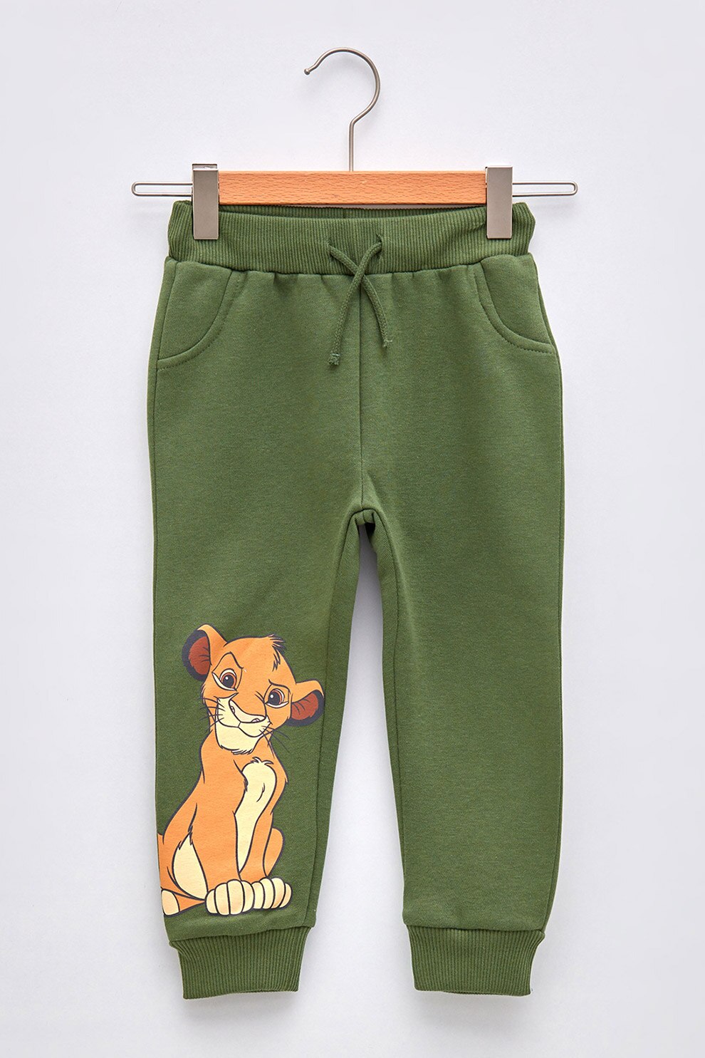 LC WAIKIKI, Pantaloni sport cu imprimeu cu desene si snur, Verde militar