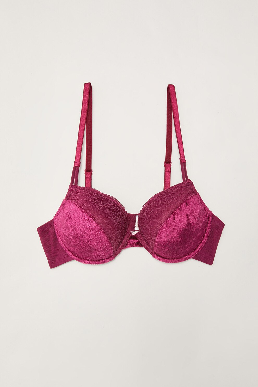 LC WAIKIKI, Sutien cu detalii de dantela si aspect catifelat, Violet tyrian
