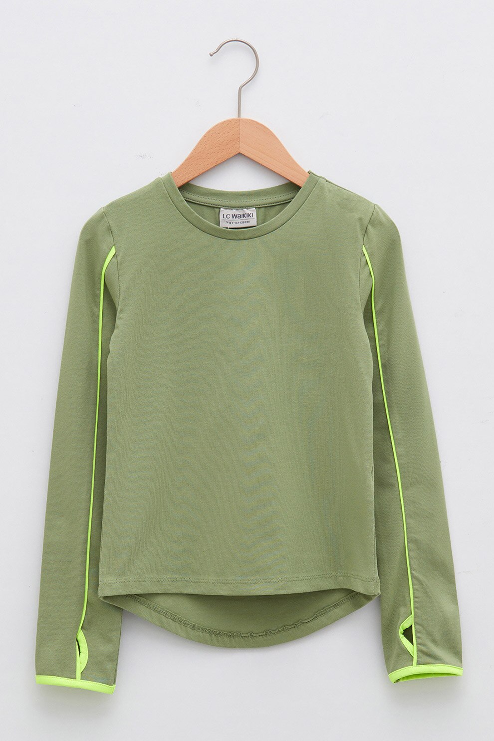 LC WAIKIKI, Bluza din amestec de bumbac cu decolteu la baza gatului, Verde feriga