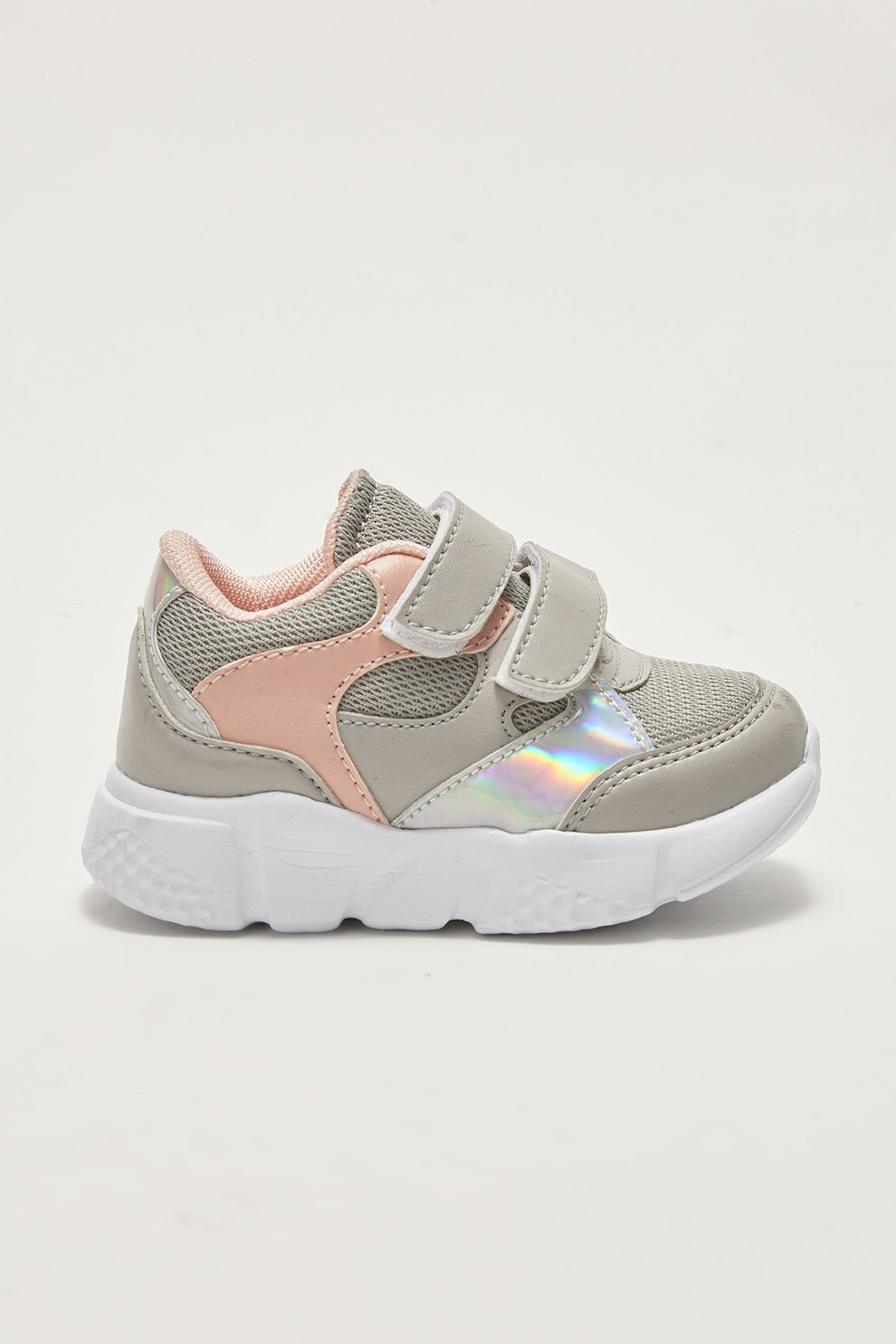 LC WAIKIKI, Pantofi sport cu velcro si insertii textile, Gri/Roz