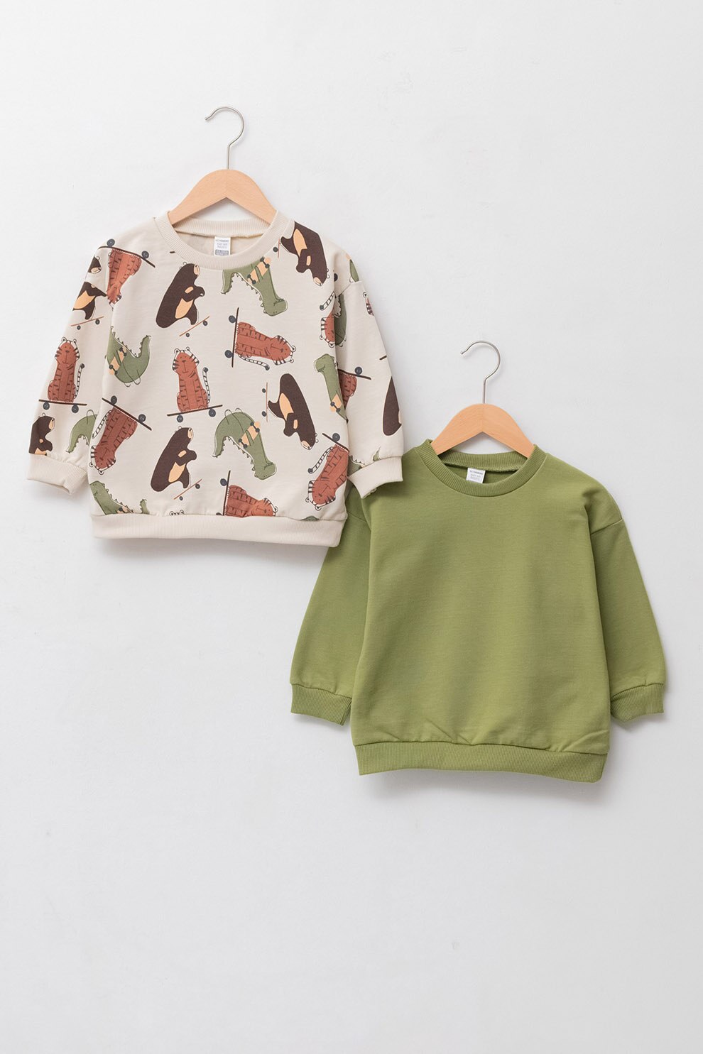 LC WAIKIKI, Set de bluze sport cu decolteu la baza gatului, 2 piese, Verde/maro taupe