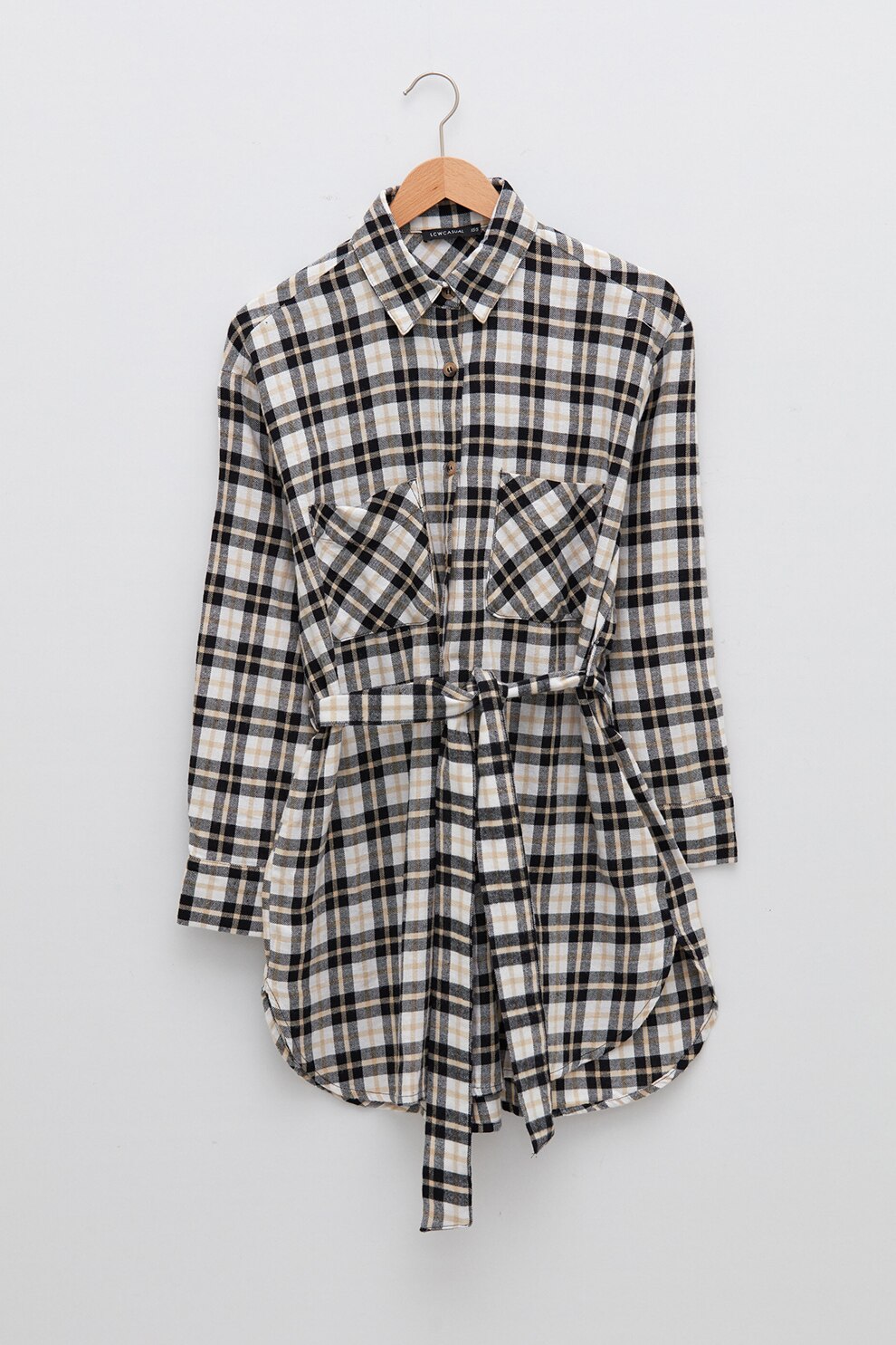 LC WAIKIKI, Camasa in carouri cu cordon in talie, Alb/Bej/Negru