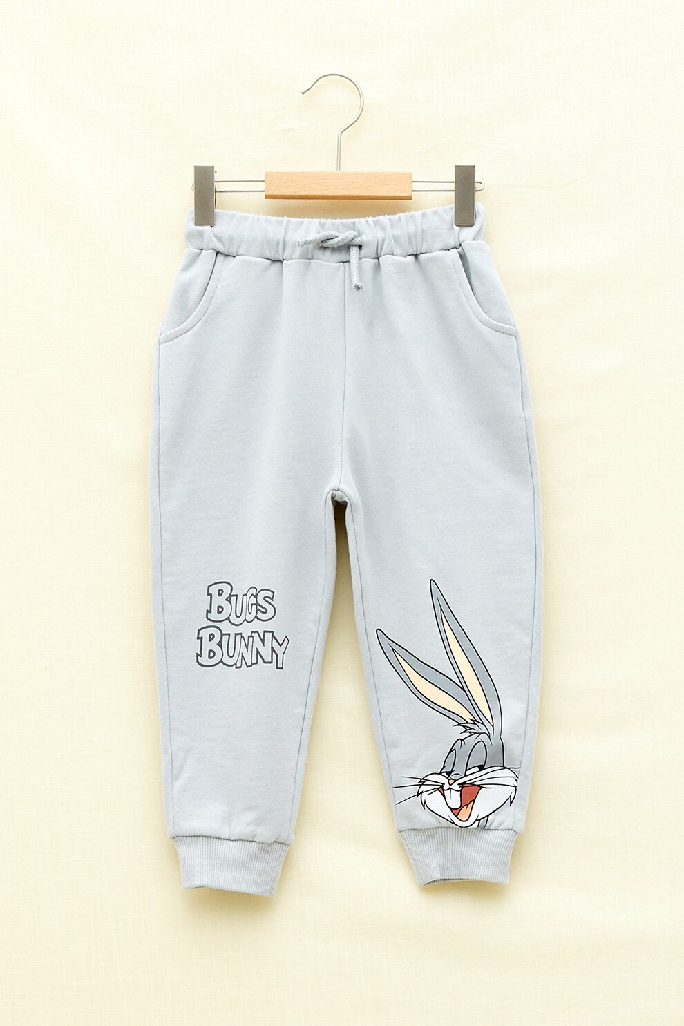 LC WAIKIKI, Pantaloni sport cu desene si snur, Gri deschis