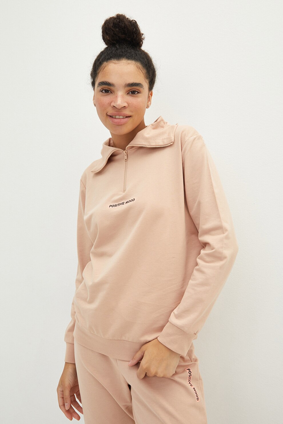 LC WAIKIKI, Pijama cu maneci lungi si fenta cu fermoar, Maro camel, XL