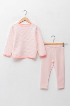 LC WAIKIKI, Set de bluza matlasata si colanti, Roz pastel LC WAIKIKI, Set de bluza matlasata si colanti, Roz pastel