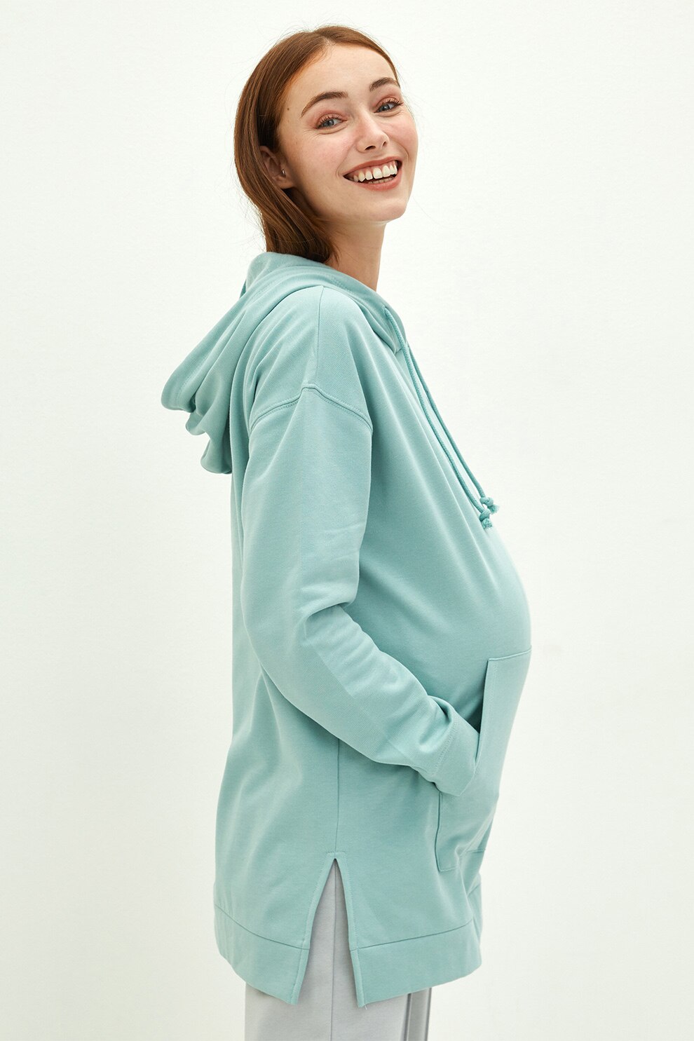 LC WAIKIKI, Hanorac cu slituri laterale, pentru gravide, Verde persan, 2XL