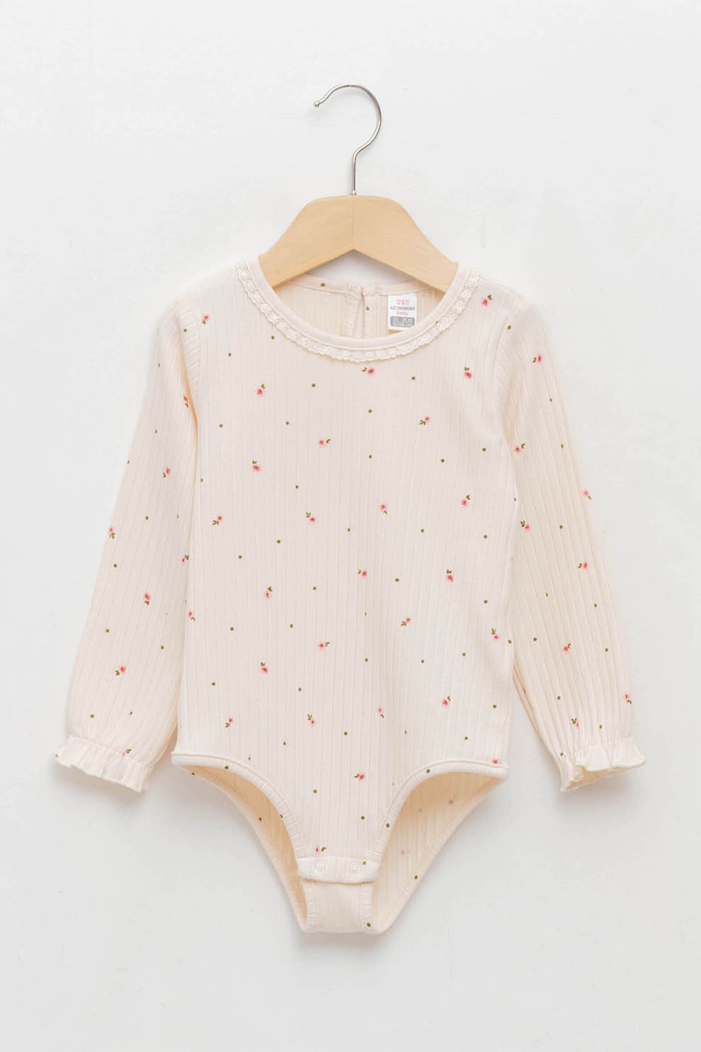 LC WAIKIKI, Body cu imprimeu floral si maneci lungi, Crem