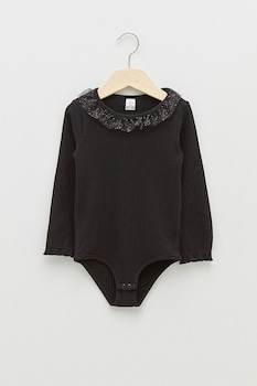 LC WAIKIKI, Body cu striatii, maneci lungi si volane, Negru/Alb LC WAIKIKI, Body cu striatii, maneci lungi si volane, Negru/Alb