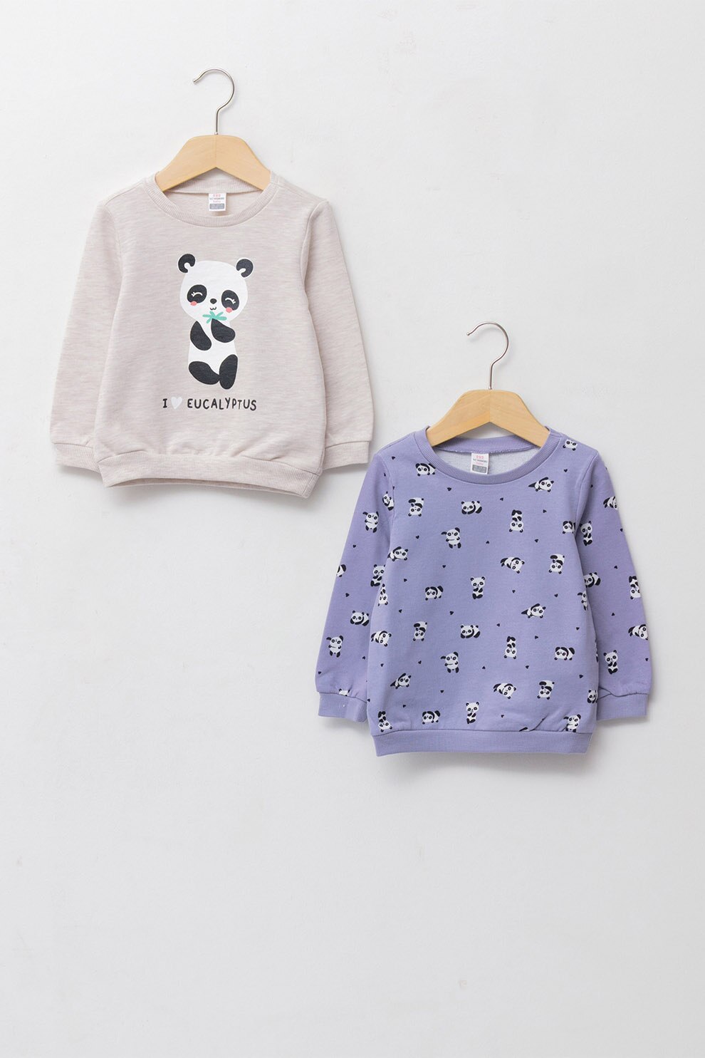 LC WAIKIKI, Set de bluze sport cu imprimeu cu panda - 2 piese, Lila/Bej