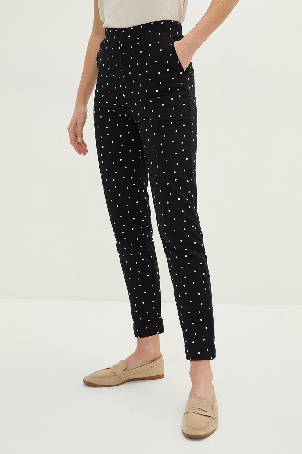 LC WAIKIKI, Pantaloni conici cu imprimeu, Negru/Alb, XL