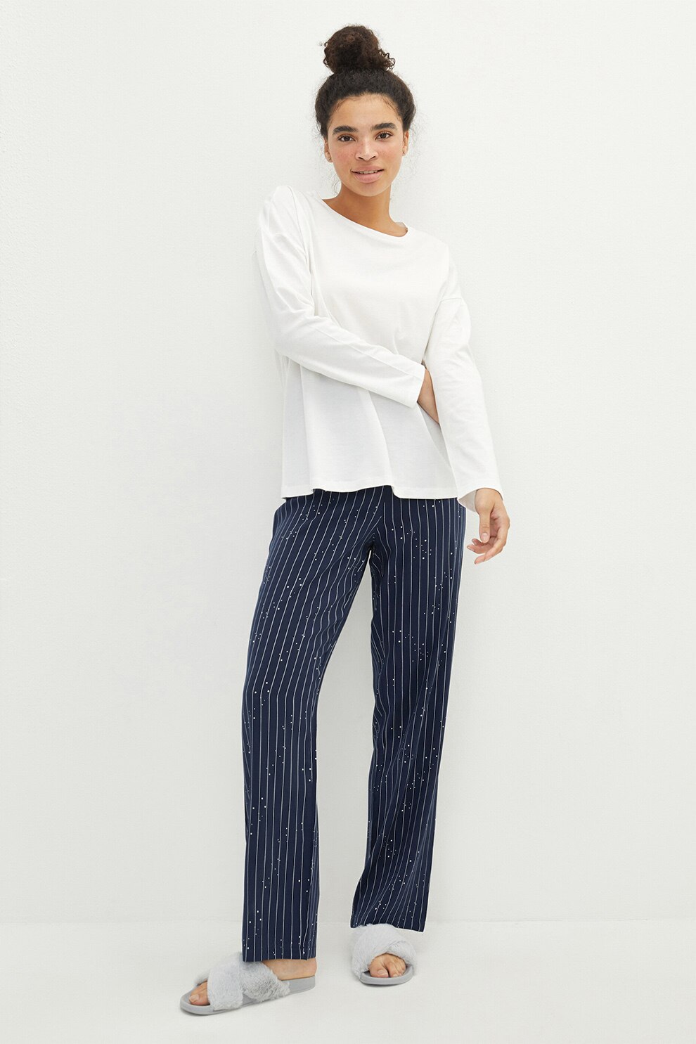 LC WAIKIKI, Pantaloni de pijama cu dungi, Bleumarin/Alb