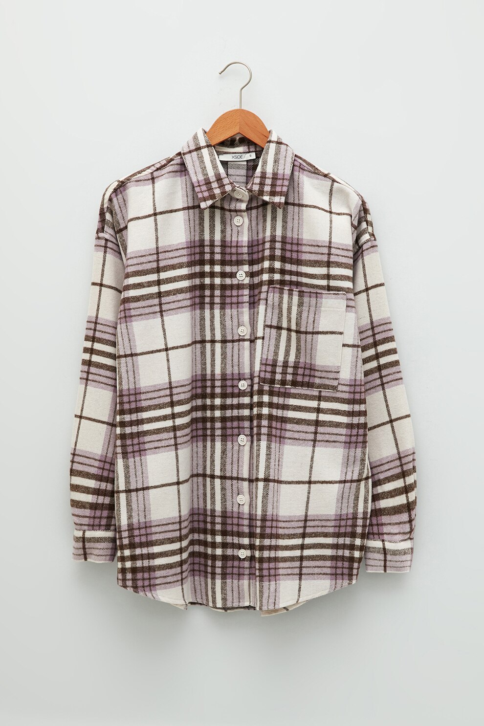 LC WAIKIKI, Jacheta tip camasa lejera in carouri, alb prafuit, violet prafuit, maro inchis, L