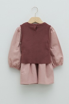 LC WAIKIKI, Set de rochie evazata si vesta tricotata - 2 piese, Roz prafuit/maro inchis LC WAIKIKI, Set de rochie evazata si vesta tricotata - 2 piese, Roz prafuit/maro inchis