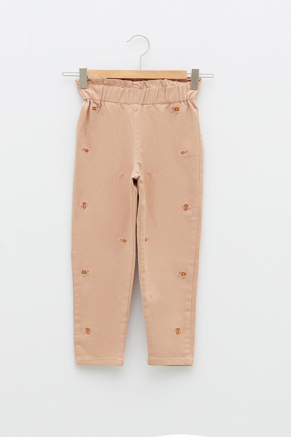 LC WAIKIKI, Pantaloni cu broderie florala, roz somon, oranj stins, roz pastel