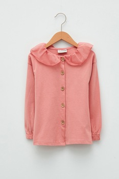 LC WAIKIKI, Camasa din jerseu cu guler Peter Pan din tul, Roz somon LC WAIKIKI, Camasa din jerseu cu guler Peter Pan din tul, Roz somon