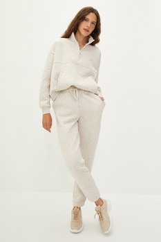 LC WAIKIKI, Pantaloni sport texturati cu talie ajustabila, Alb prafuit LC WAIKIKI, Pantaloni sport texturati cu talie ajustabila, Alb prafuit