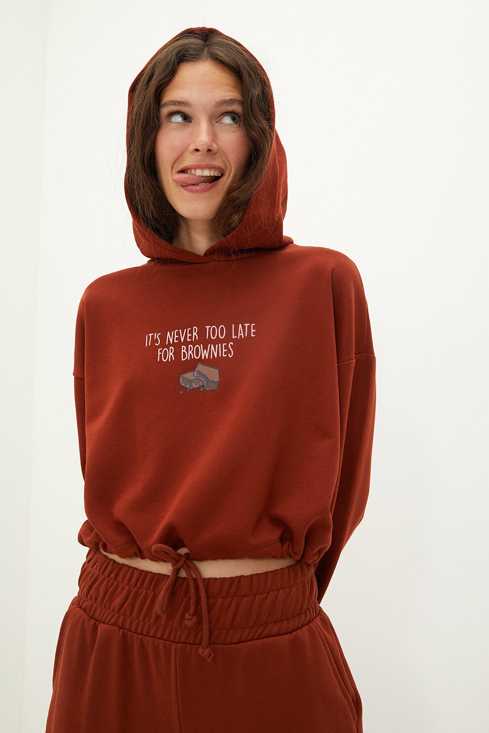 LC WAIKIKI, Hanorac crop cu terminatie ajustabila, Rosu caramiziu