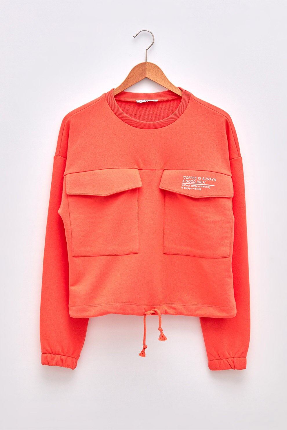 LC WAIKIKI, Bluza sport din amestec de bumbac cu buzunare cu clapa, Oranj mandarina