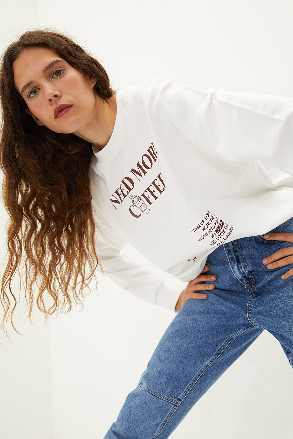 LC WAIKIKI, Bluza sport cu imprimeu text, Alb/Maro scortisoara